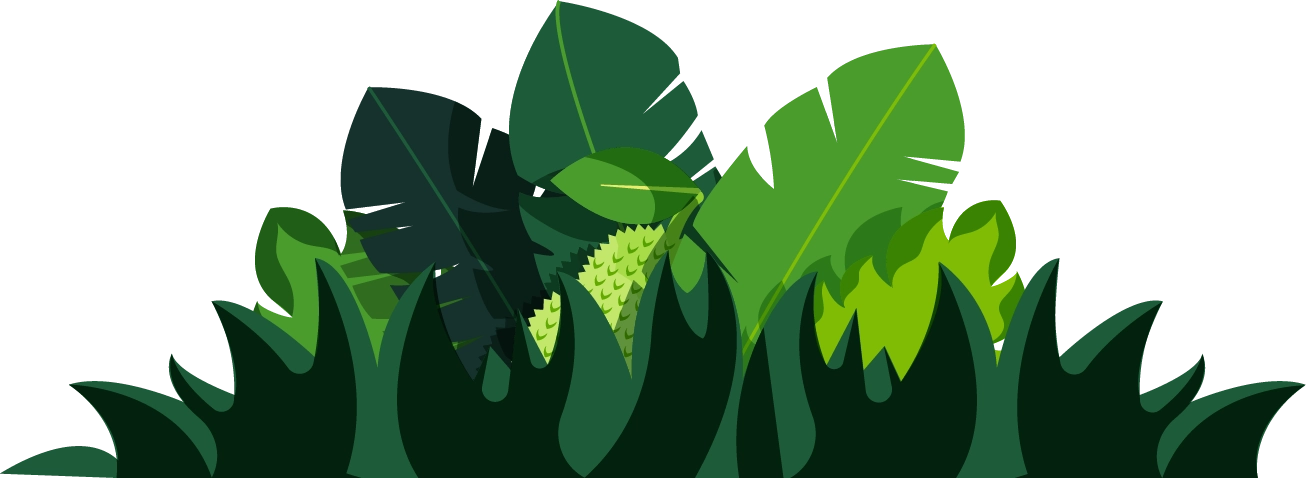 Green jungle bushes at the bottom of the page